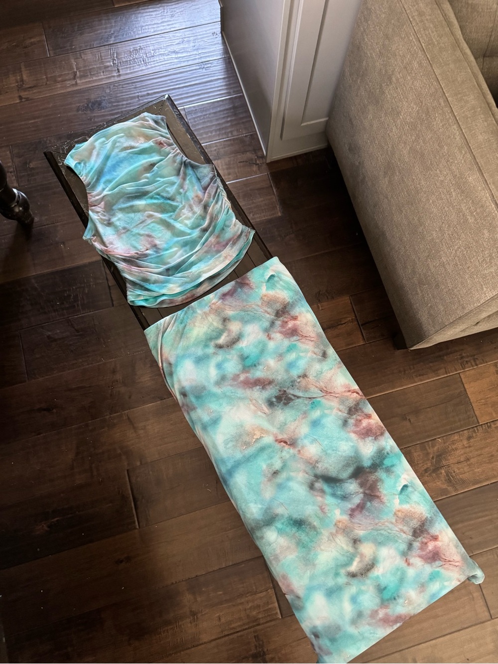 Leith Tie-Dye Two-Piece Maxi Skirt Set in Aqua, Pink, Gray